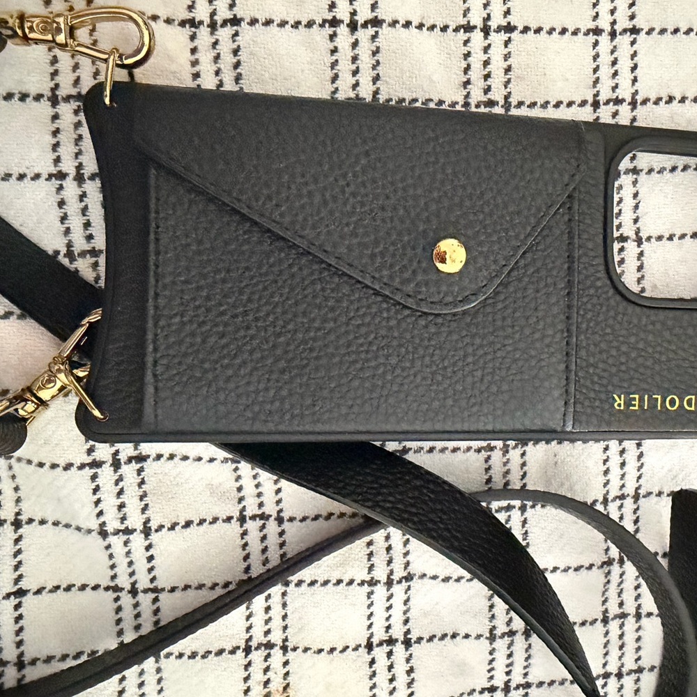 Bandolier Black Crossbody Phone Case with Gold Accents